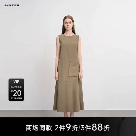 【商场同款】sdeer圣迪奥女度假风圆领带包无袖连衣裙S25281252图片