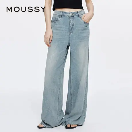 MOUSSY 2025夏季新品浅蓝色水洗宽松直筒阔腿牛仔裤028ISA11-0005图片