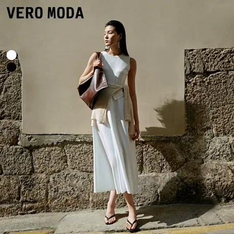 Vero Moda连衣裙女2024春夏新款无袖圆领拼接A摆简约通勤背心裙图片