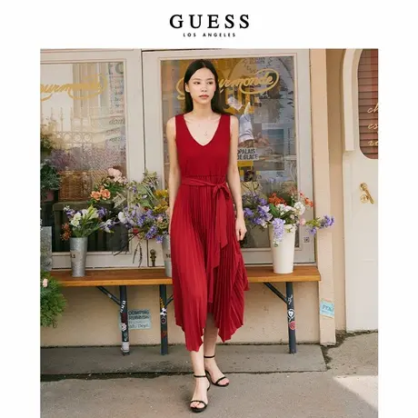 GUESS女士收腰优雅无袖百褶系带连衣裙-W8FK2XRC1S0图片