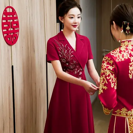 男方妈妈装婚宴晚礼服结婚婚礼高贵高端年轻小个子洋气喜婆婆秋装图片