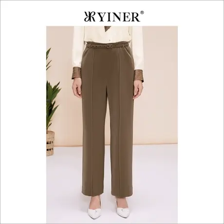 YINER音儿女装春季通勤高腰直筒阔腿休闲裤配腰带图片