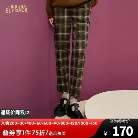 妖精的口袋针织格子直筒裤女2022秋冬季新款九分裤高腰垂感小个子图片
