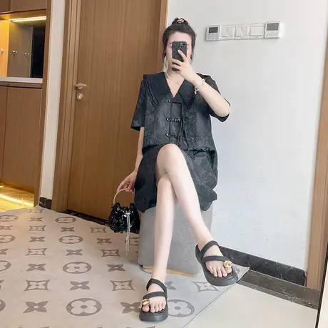 女装2024新款夏季高端中国风盘扣提花娃娃领连衣裙女大码胖mm图片