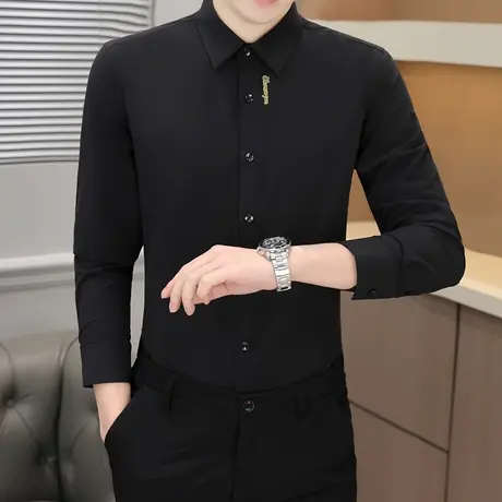 男士长袖春秋白衬衫商务职业正装上衣中青年刺绣西装寸衣潮流衬衣图片