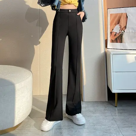 黑色显瘦高弹微喇叭裤女2023春季新款高腰西装裤显瘦百搭休闲长裤图片