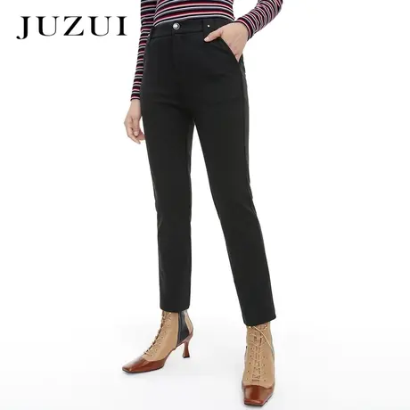 JZ玖姿黑色弹力小脚裤春秋新款女修身铅笔裤简约大气女休闲裤图片