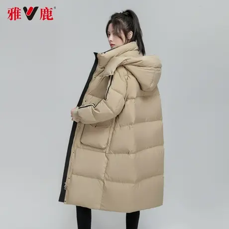 雅鹿中长款羽绒服女小个子抗赛加厚冬季2023新款韩版大码连帽外套图片