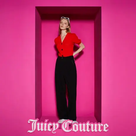 Juicy Couture橘滋2023新款气质垂感绣花立体褶裥阔腿女休闲裤图片