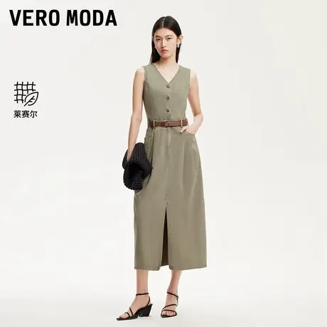 Vero Moda奥莱牛仔连衣裙2025夏季新款水洗开衩裙摆莱赛尔V领裙子图片