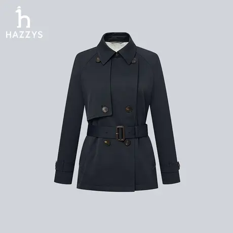 Hazzys哈吉斯春秋宽松版素色短款上衣休闲战壕风衣潮流通勤外套女图片