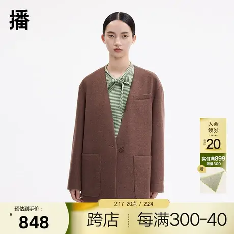 播春季新款休闲宽松简约利落无领大型方口袋西服女BDP4XD0427图片