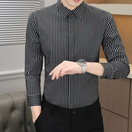 衬衫男士商务休闲职业正装上衣高级暗扣寸衫青年翻领内搭西装衬衣图片