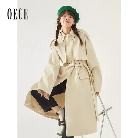 Oece高级感风衣秋季新款女复古气质收腰大衣外套春秋图片