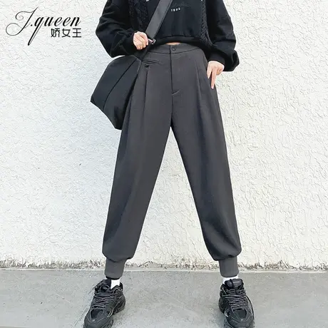 哈伦束脚裤女加绒九分裤早春新款休闲百搭高腰萝卜裤配马丁靴裤图片