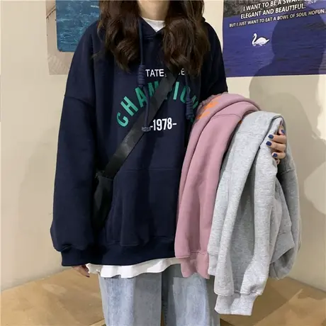 waitmore连帽卫衣女2020春秋薄款宽松韩版学生bf慵懒风外套潮ins图片