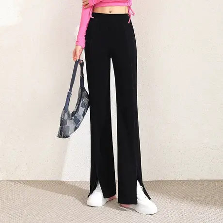 黑色显瘦开叉微喇叭裤女2023春季新款宽松垂感休闲直筒阔腿裤长裤图片