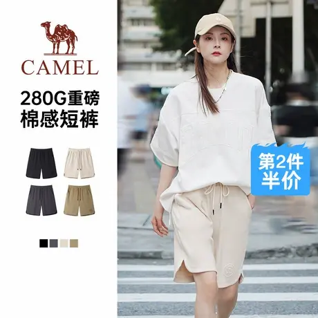 骆驼女装休闲短裤重磅棉感宽松直筒休闲运动五分裤子图片
