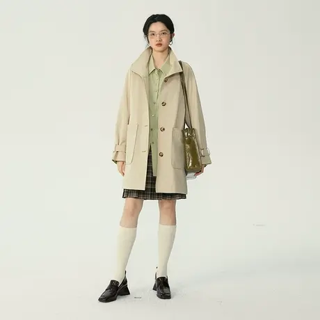omont蛋挞家 立领中长款风衣女春季年新款复古宽松小个子外套图片