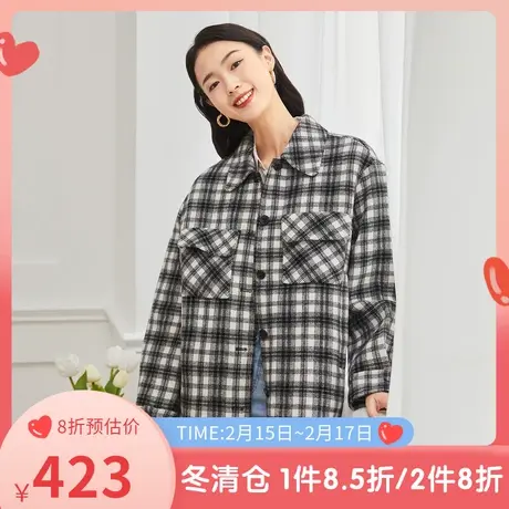 伊芙丽短外套女秋冬毛呢外套新品格纹时尚通勤羊毛小个子休闲呢子图片