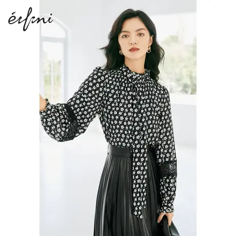 【直播限时秒杀】伊芙丽碎花2021冬新款碎花飘带领雪纺气质衬衫女图片