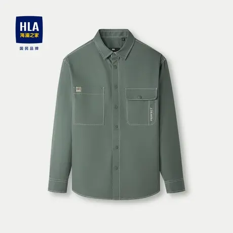 HLA/海澜之家纯棉质地长袖衬衫24春夏新宽松方领外套款印花衬衣男图片