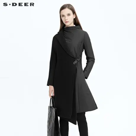 【直播间专属】sdeer圣迪奥设计感不规则领拼接毛呢大衣S20481860图片