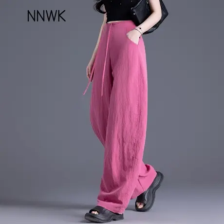 玫粉色裤子女夏薄款2025新款天丝桑蚕丝女裤垂感休闲裤显瘦弯刀裤图片