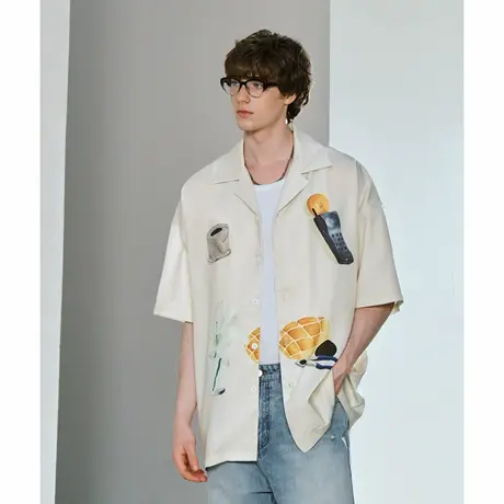 Lilbetter童趣插画短袖花衬衫ins风男士夏度假衬衣古巴领垂感上衣图片