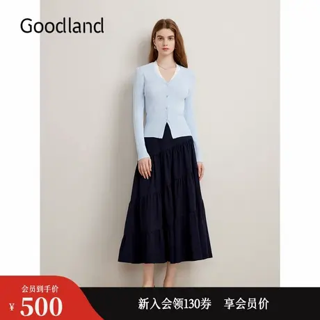 Goodland美地秋季云感蛋糕裙过膝显瘦A字半身裙图片
