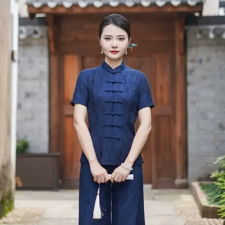 筠雅夏季新款唐装女中国风改良上衣收腰显瘦百搭新中式女装24J237图片