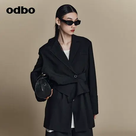 odbo 小众个性不对称高级感超好看外套女中长款春季新品收腰商品大图