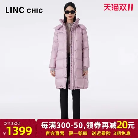 LINCCHIC金羽杰2023秋冬新品都市简约通勤中长款连帽加厚羽绒服女图片
