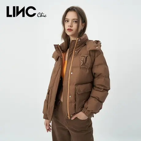 LINC金羽杰2023冬新款复古学院感反季断码女款短款面包服羽绒服女图片