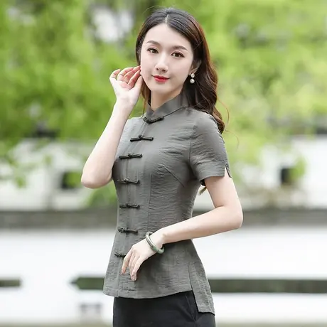 筠雅夏季新款中国风改良旗袍上衣收腰显瘦百搭质感新中式女装R553图片