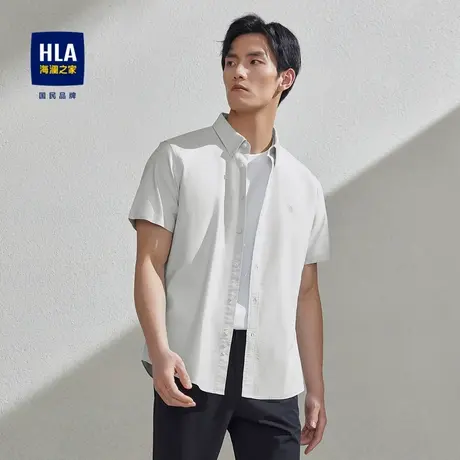HLA/海澜之家纯棉短袖休闲衬衫2024春夏新款牛津纺扣领尖领衬衣男图片