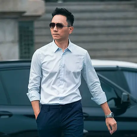 衬衫男长袖修身商务休闲法式门襟职业正装免烫浅蓝春季衬衣男潮帅图片
