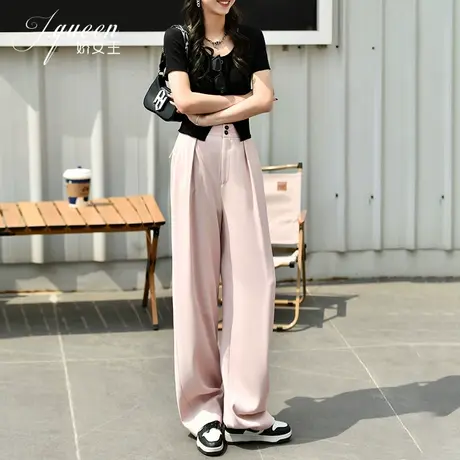 窄版阔腿裤女2024秋季新款宽松时尚百搭高腰垂感直筒休闲西装裤子图片