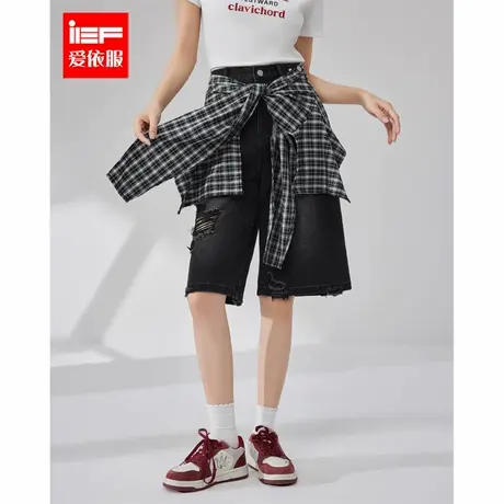 IEF/爱依服裤子2025夏季新款美式嘻哈街头休闲辣妹百搭牛仔五分裤图片