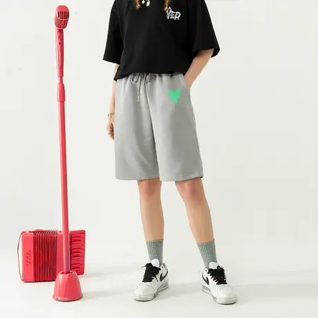 YEP运动短裤女春秋宽松直筒休闲裤ins潮爱心原宿风阔腿显瘦五分裤图片