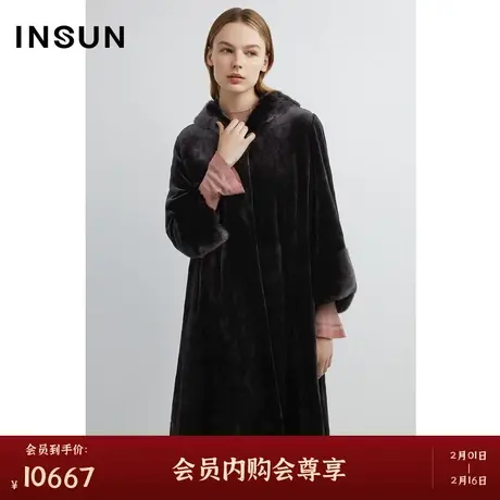 INSUN恩裳线上专选冬季连帽整貂水貂皮草外套图片