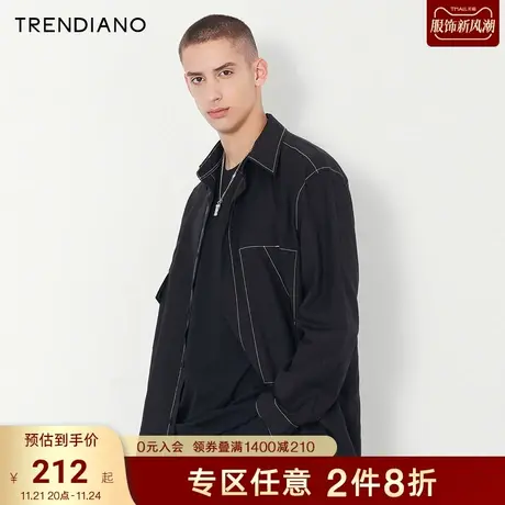 TRENDIANO潮牌官方秋冬男装衬衣简约宽松时尚翻领长袖衬衫男士图片