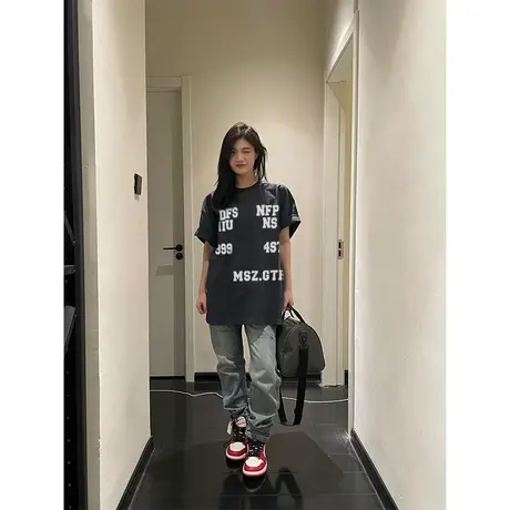 重磅纯棉短袖t恤女夏季2023新款潮牌小众设计感美式复古半袖上衣图片