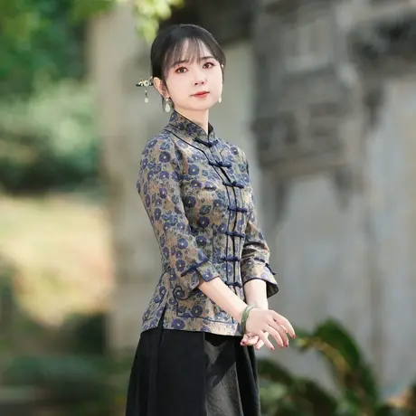 筠雅新国风中式上衣女装复古2025盘扣上衣汉服唐装外套茶服24J146图片