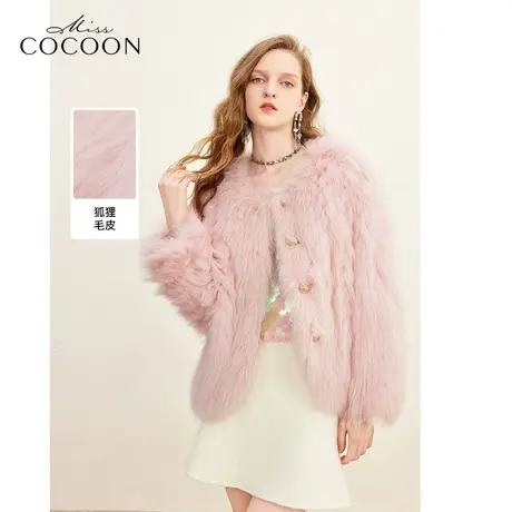 可可尼COCOON狐狸毛皮皮草2024冬季新款圣诞年会穿搭绵羊皮革皮草图片