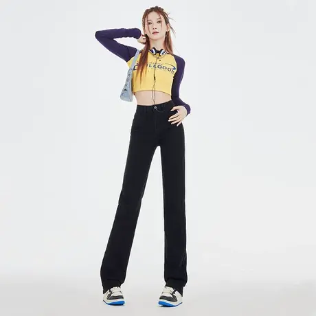 黑色窄版直筒牛仔裤女春秋新款2023年高腰显瘦紧身弹力垂感拖地裤图片