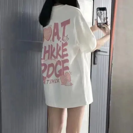 宽松bf慵懒风创意卡通正肩半袖上衣ins夏季时尚潮流纯棉短袖T恤女图片