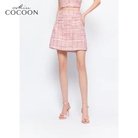 可可尼COCOON 2025夏季新款高级梦幻色彩粗花呢小香风A字半身裙女图片