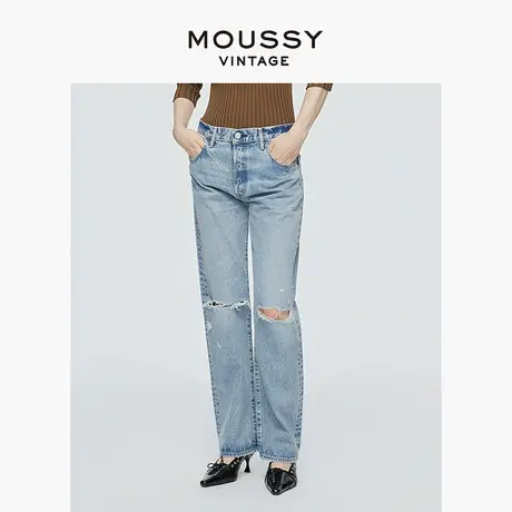 MOUSSY VINTAGE 2025夏季新品四粒扣破洞直筒牛仔裤540GSC11-2180图片