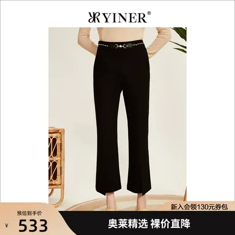 YINER音儿女装2022冬季新款金属装饰微喇休闲裤图片
